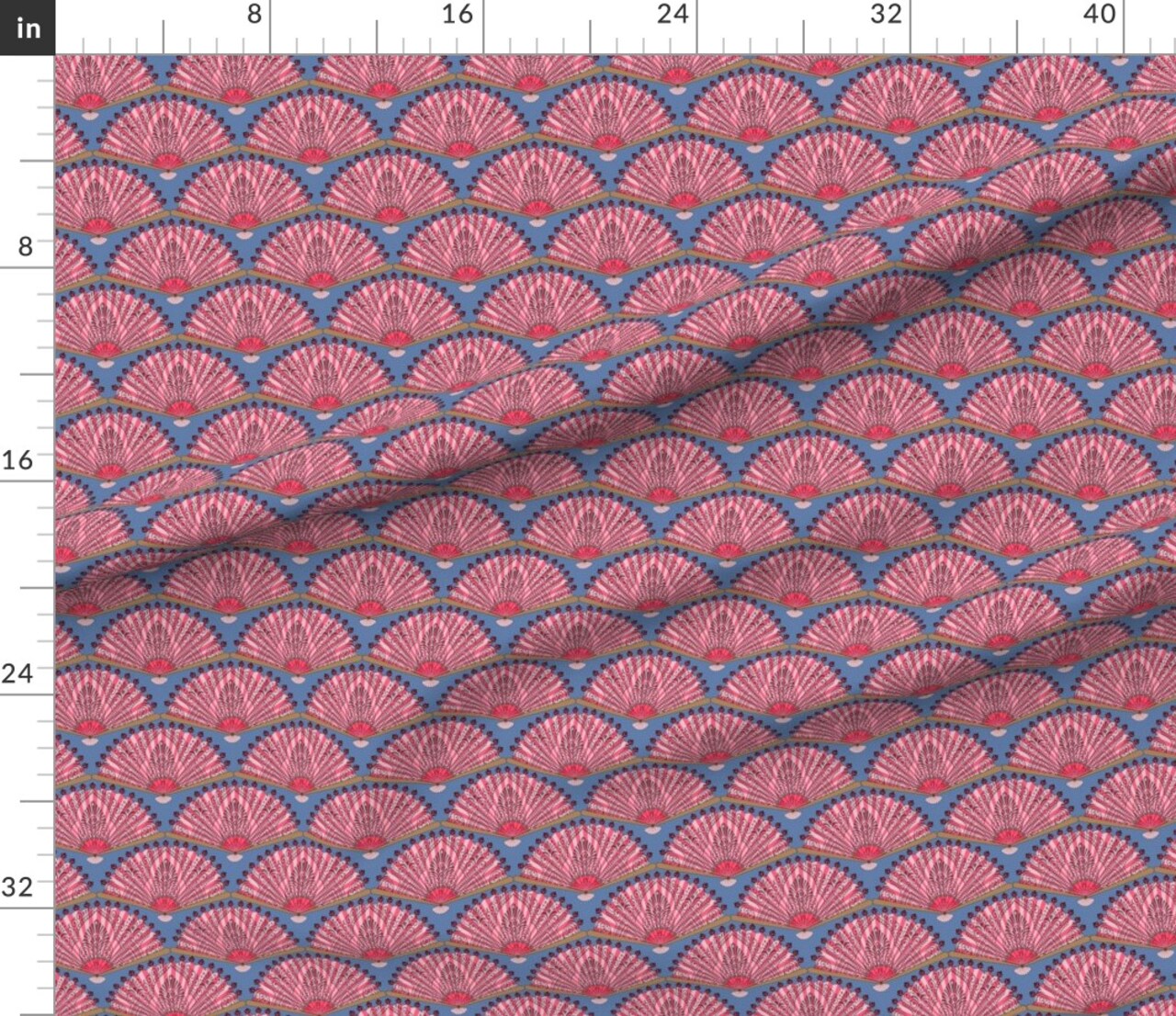 Art Deco Whimsical Maximalist Chinoiserie Paper Fan Novelty Print Geometric Custom Printed Fabric by Spoonflower Various Fabrics by the Yard or Fat Quarter